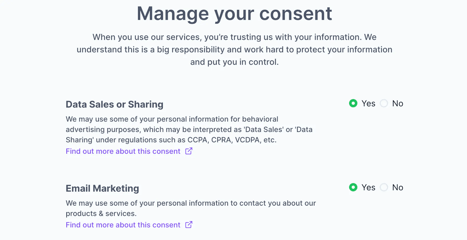 Manage preferences in the preference center