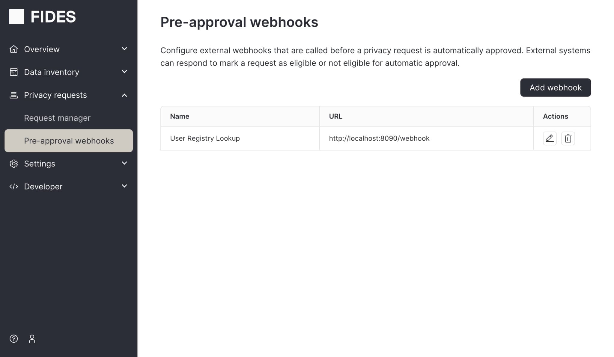 Pre-approval webhooks page