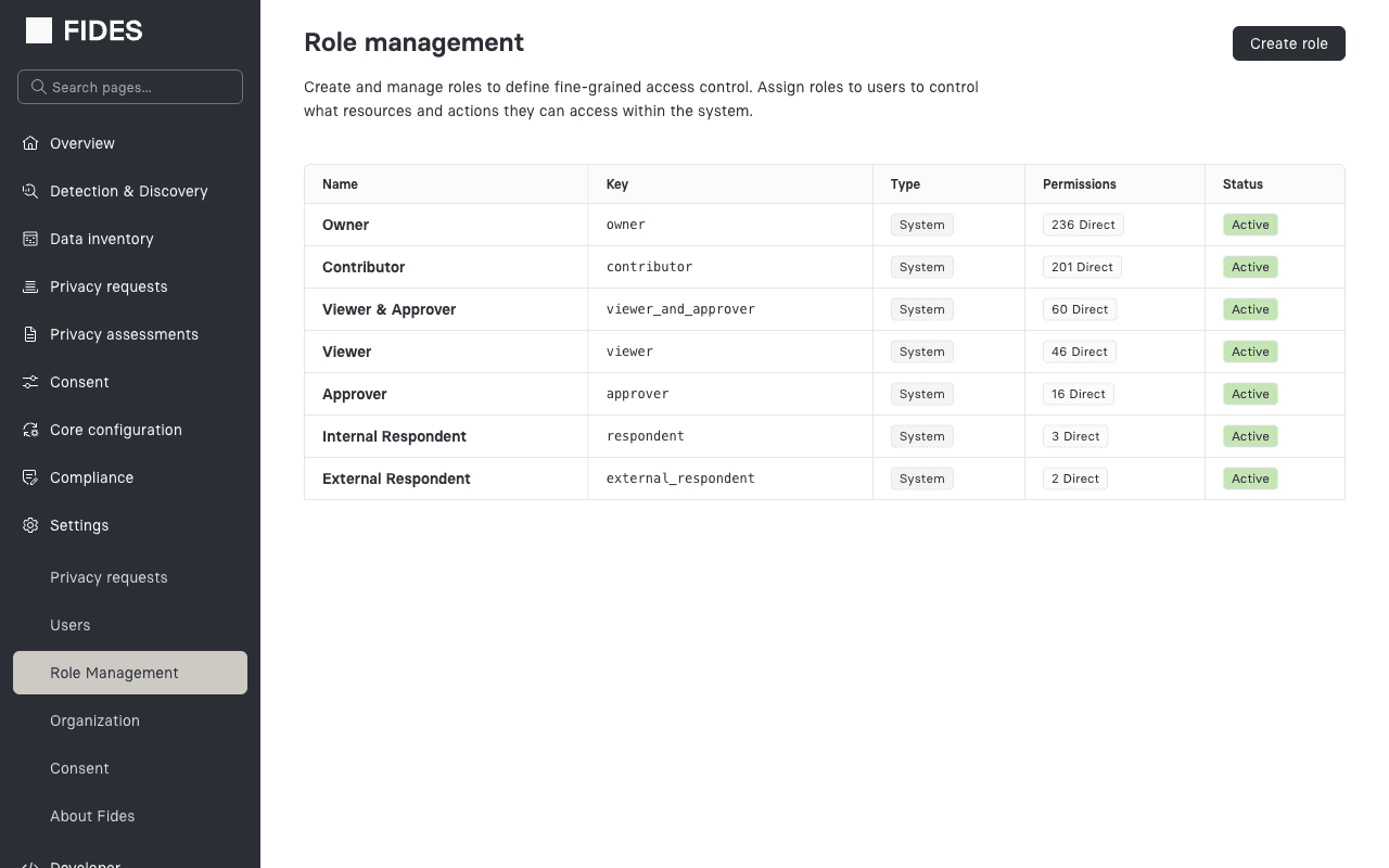 Role Management page