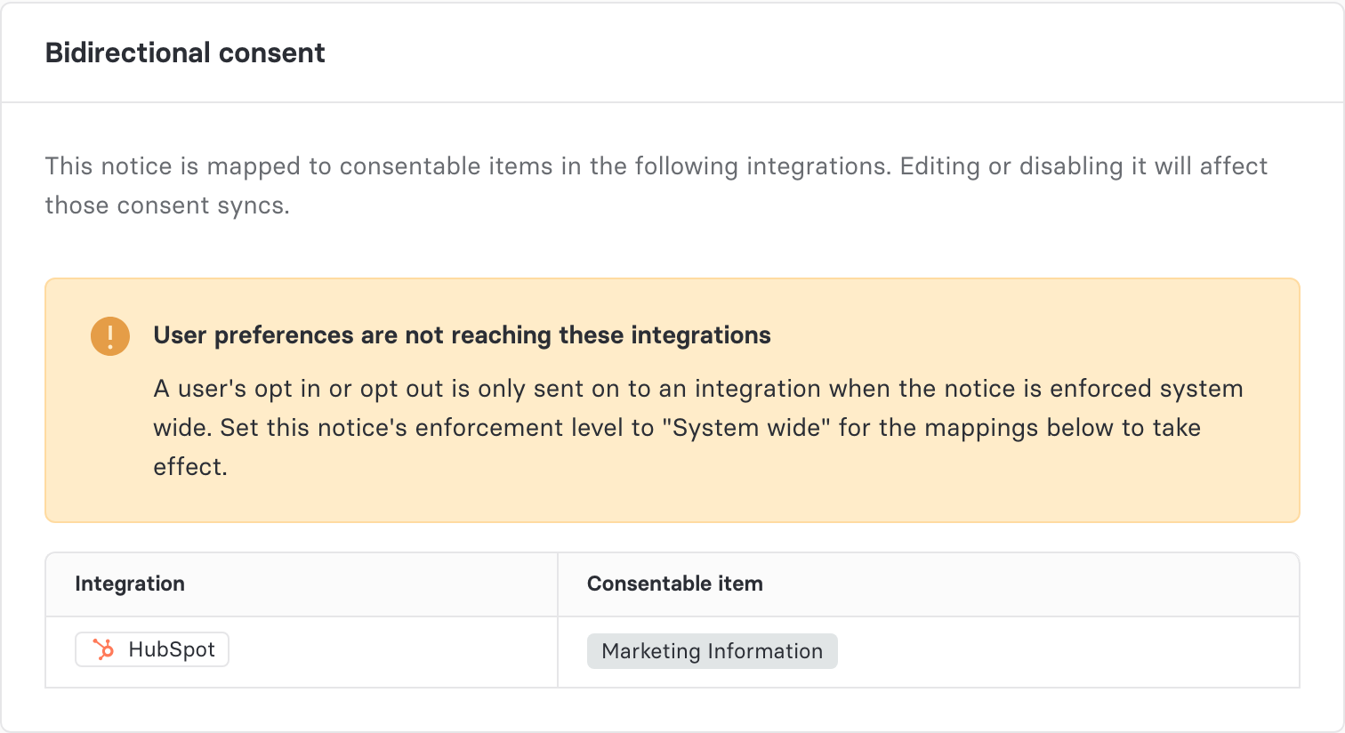 Notice detail warning: enforcement level must be System wide