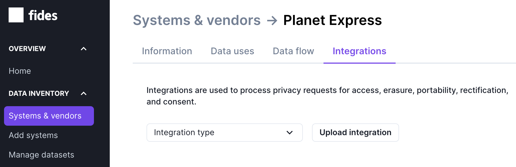 A screenshot showing the integrations tab of a system named Planet Express.