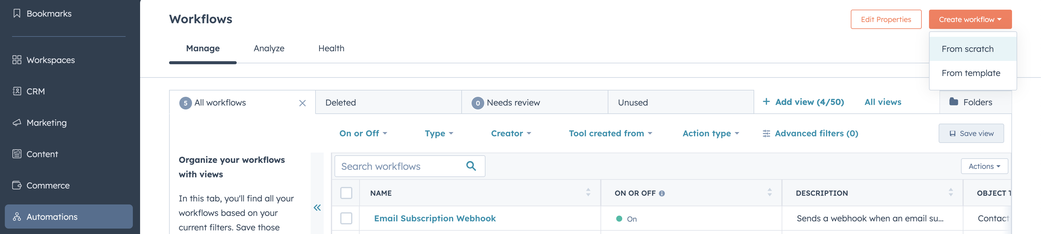 HubSpot workflow setup