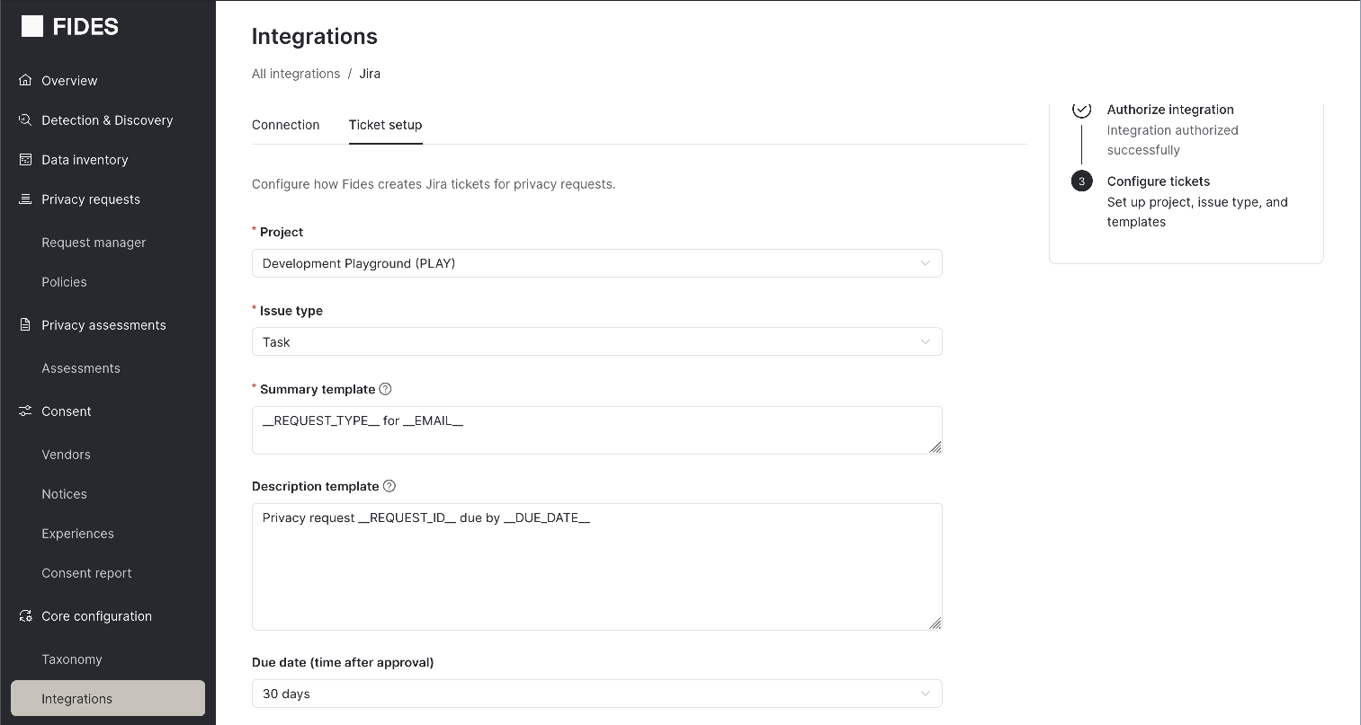 Configuring Jira ticket templates