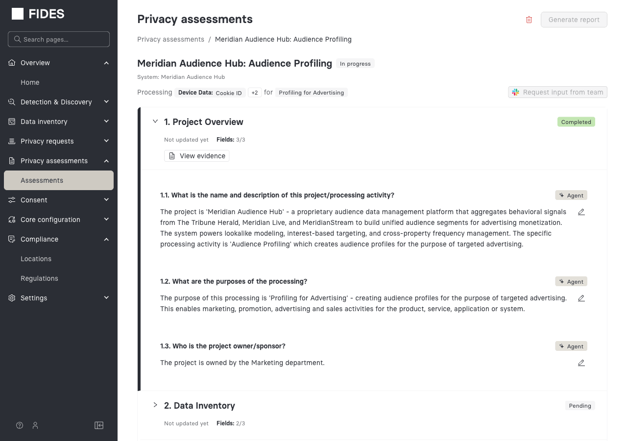 Question group 1 expanded, showing three AI-generated answers with Agent badges and edit buttons