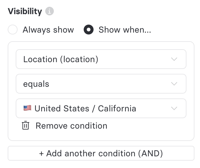 Visibility condition editor in the properties panel