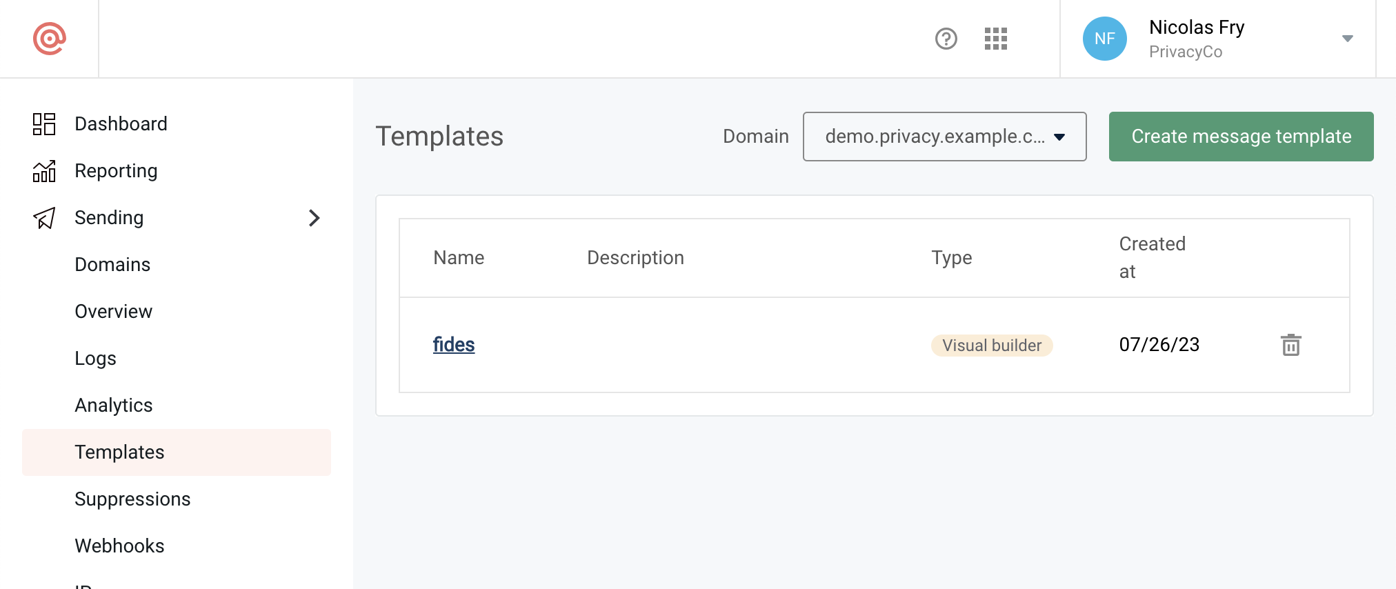 Configure the fides template in Mailgun