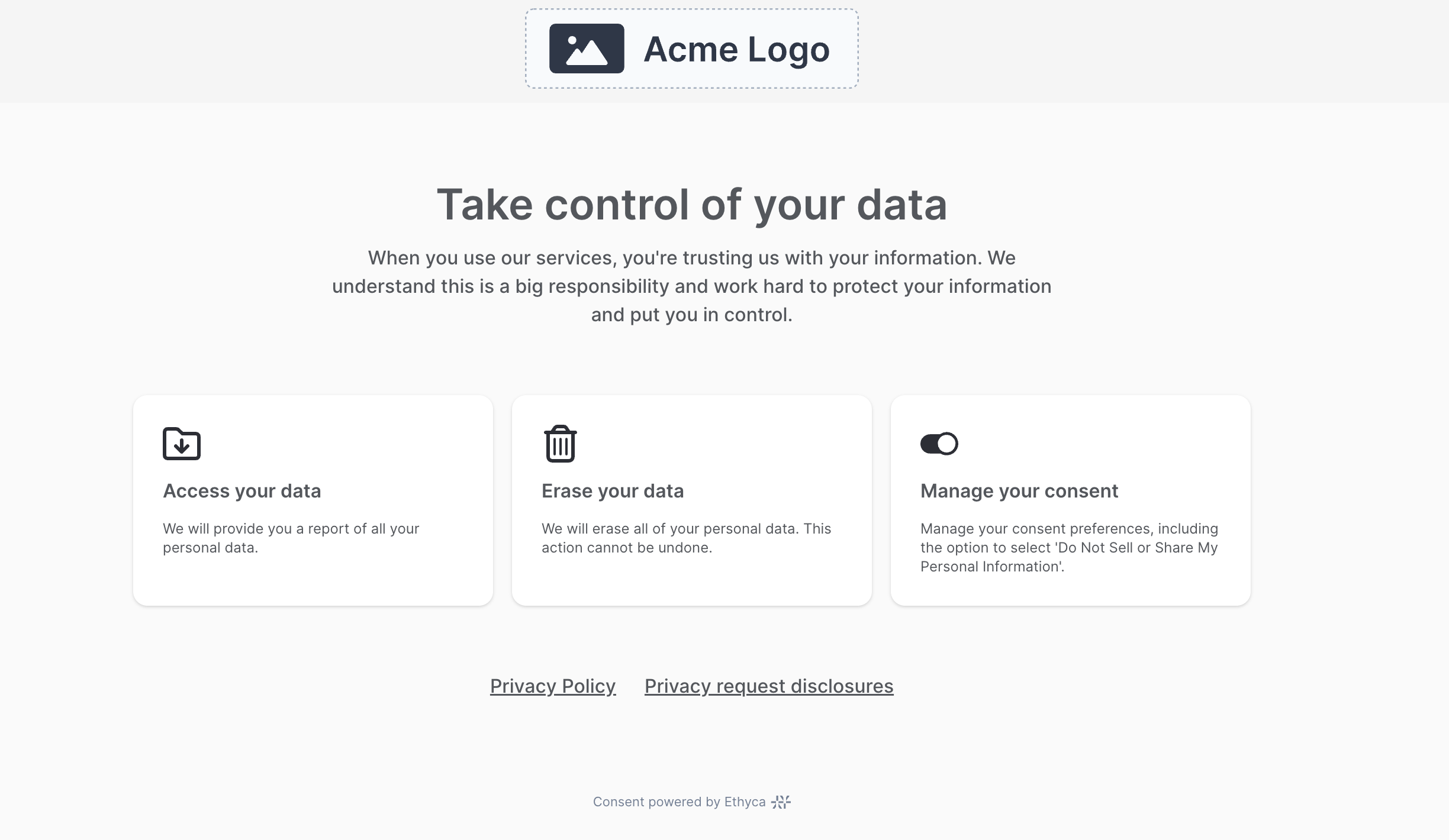 The Privacy request disclosures link in the Privacy Center footer