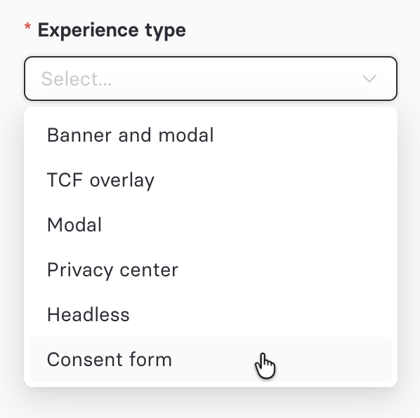 Consent Management - Consent Form experience type