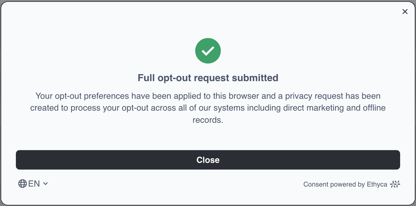 Consent Management - Consent Form success screen