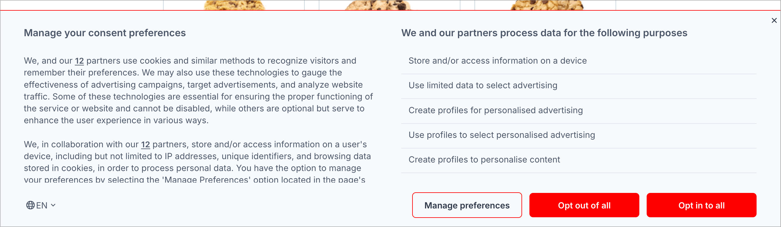Consent Management - TCF Overlay Experience