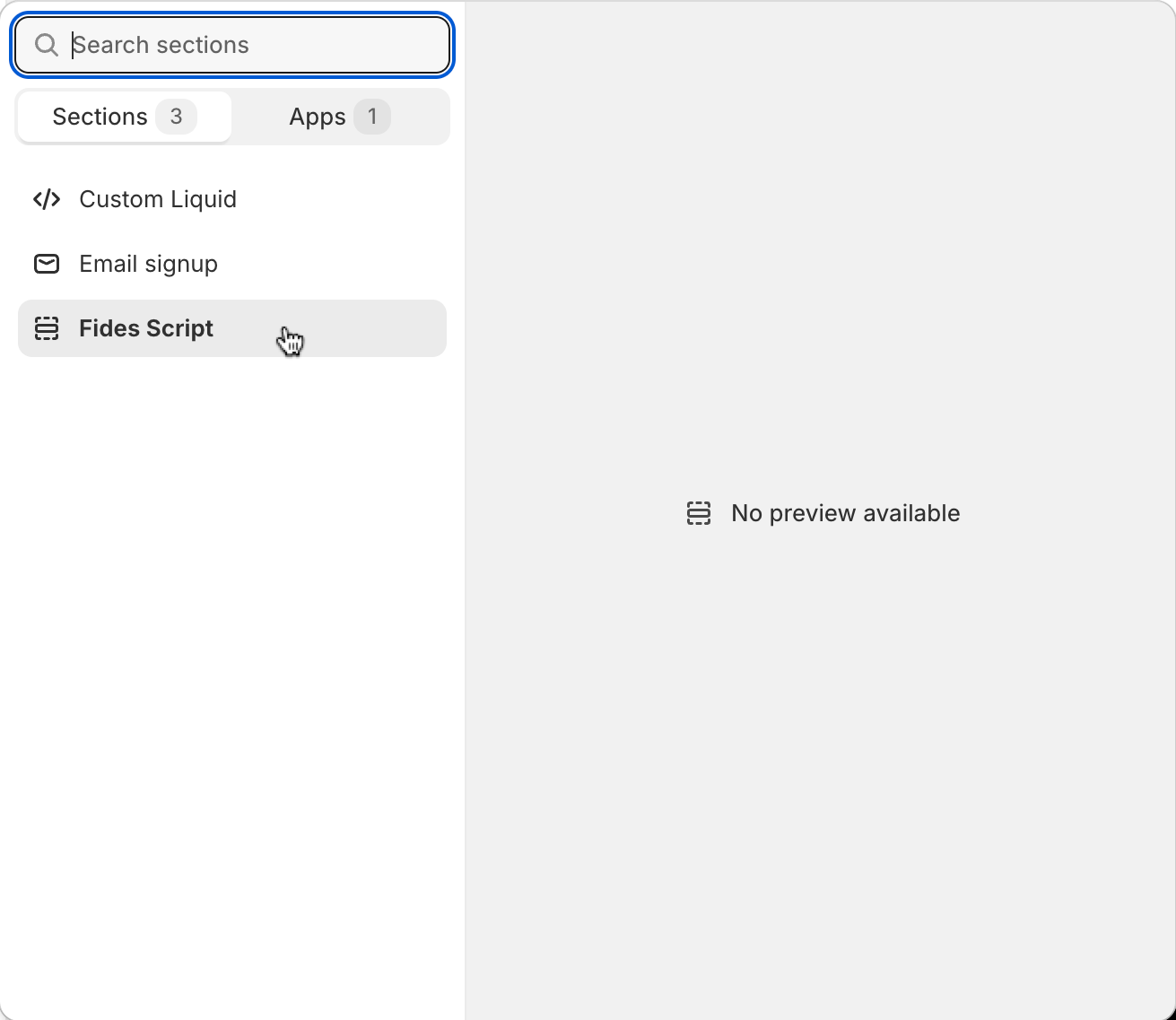 Select your custom FidesJS section