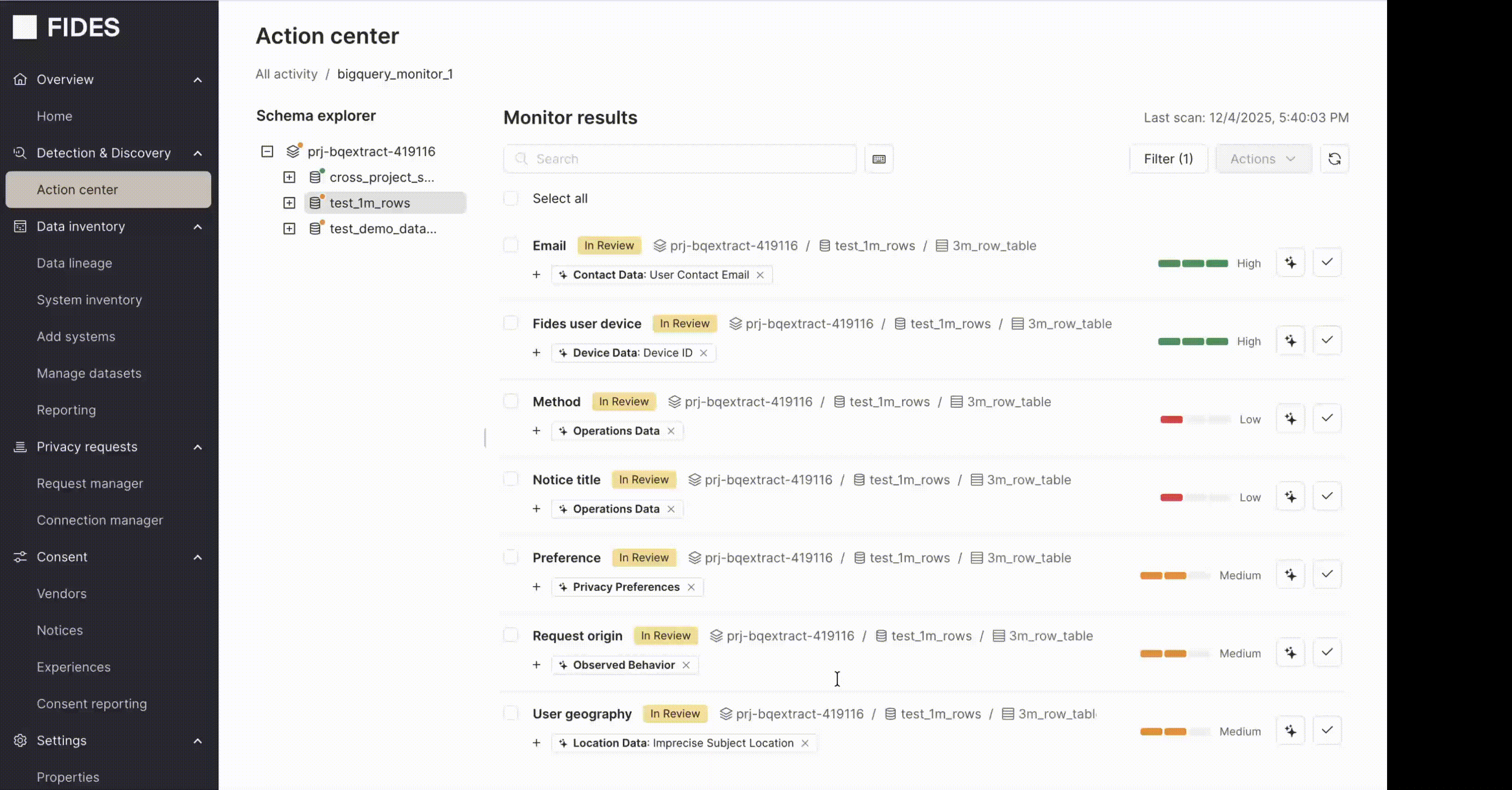 Schema Explorer with confidence score workflow