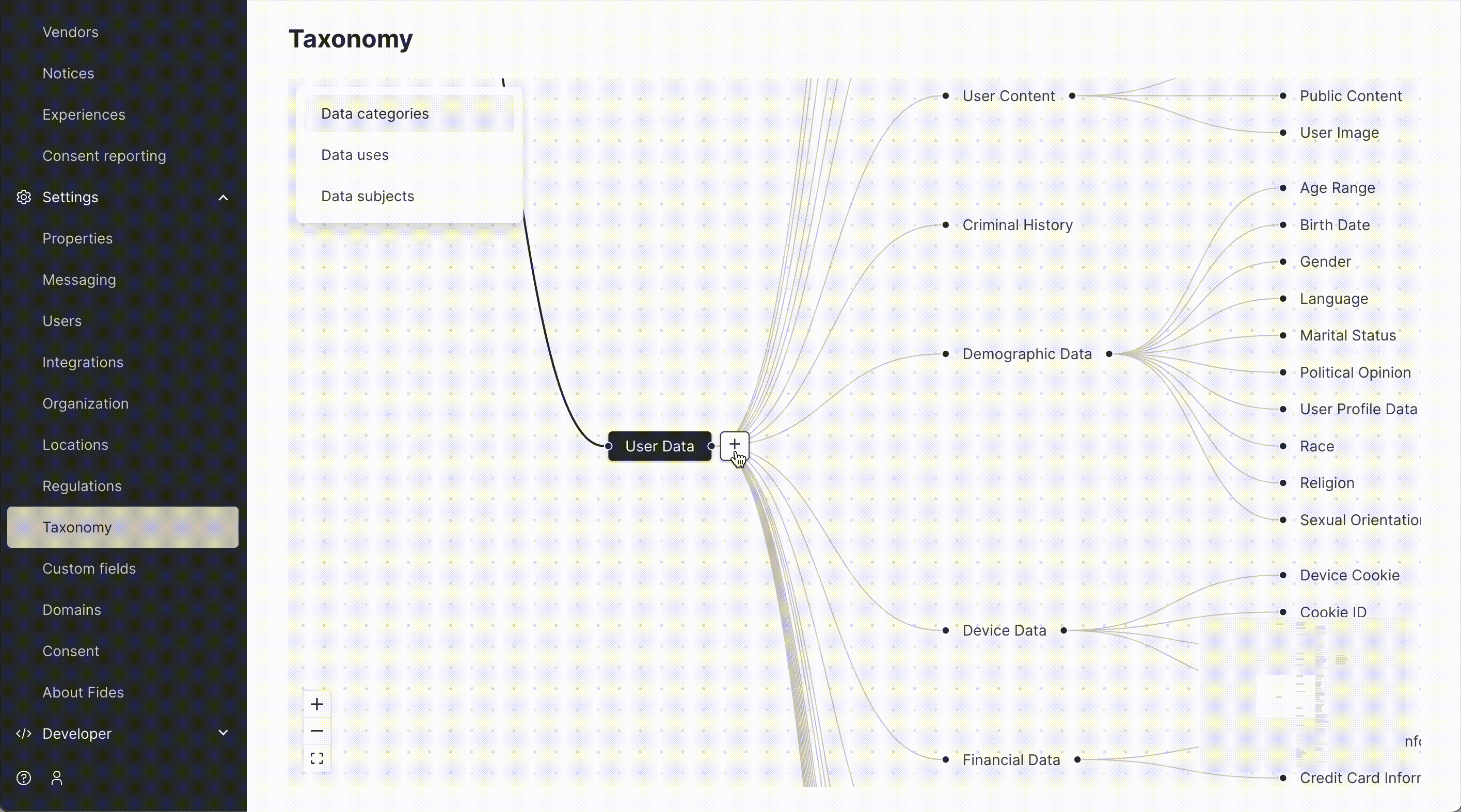 Adding a new data category to be used by a dataset